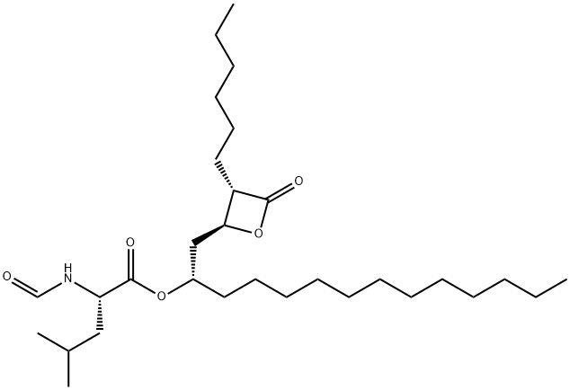 L-Leucine, N-formyl-, (1S)-1-[[(2S,3S)-3-hexyl-4-oxo-2-oxetanyl]methyl]tridecyl ester Structure