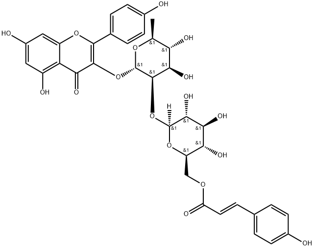 3-O-{2-O-[6-O-(P羟基-反-香豆酰)-葡萄糖基]-鼠李糖基}山奈酚,111957-48-3,结构式