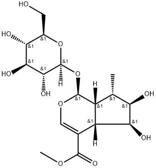 (1S)-1α-(β-D-Glucopyranosyloxy)-1,4aα,5,6,7,7aα-hexahydro-5α,6α-dihydroxy-7β-methylcyclopenta[c]pyran-4-carboxylic acid methyl ester, 115075-53-1, 结构式