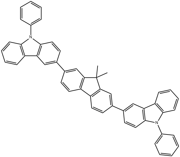 OC1077, 3,3'-(9,9-dimethyl-9H-fluorene-2,7-diyl)bis(9-phenyl-9H-carbazole) Structure