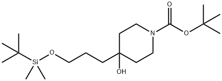 1-Piperidinecarboxylic acid, 4-[3-[[(1,1-dimethylethyl)dimethylsilyl]oxy]propyl]-4-hydroxy-, 1,1-dimethylethyl ester 化学構造式