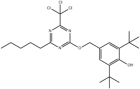 Phenol, 2,6-bis(1,1-dimethylethyl)-4-[[[4-pentyl-6-(trichloromethyl)-1,3,5-triazin-2-yl]oxy]methyl]- Struktur