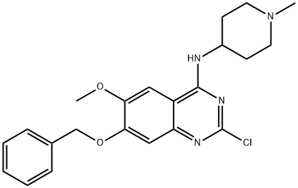 7-(苄氧基)-2-氯-6-甲氧基-N-(1-甲基哌啶-4-基)喹唑啉-4-胺, 1197196-50-1, 结构式