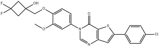 Thieno[3,2-d]pyrimidin-4(3H)-one, 6-(4-chlorophenyl)-3-[4-[(3,3-difluoro-1-hydroxycyclobutyl)methoxy]-3-methoxyphenyl]- Struktur
