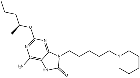 2-[(S)-1-メチルブチルオキシ]-6-アミノ-9-[5-ピペリジノペンチル]-9H-プリン-8(7H)-オン 化学構造式