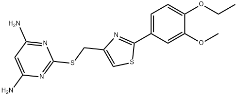 2-({[2-(4-ethoxy-3-methoxyphenyl)-1,3-thiazol-4-yl]methyl}sulfanyl)pyrimidine-4,6-diamine, 1209784-87-1, 结构式