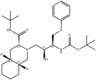 [3S-(3R,4aR,8aR,2’S,3’S)]-2-[3’-N-t-Boc-amino-2’-hydroxy-4’-(phenyl)thio]butyldecahydroisoquinoline-3-N-t-butylcarboxamide Structure