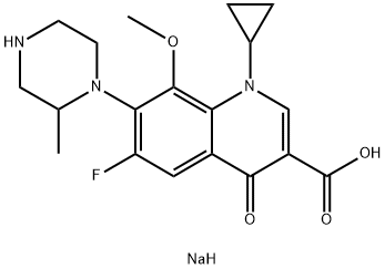 3-Quinolinecarboxylic acid, 1-cyclopropyl-6-fluoro-1,4-dihydro-8-Methoxy-7-(2-Methyl-1-piperazinyl)-4-oxo-, sodiuM salt (1:1) Struktur