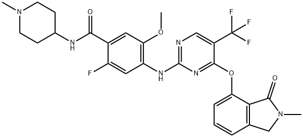 Benzamide, 4-[[4-[(2,3-dihydro-2-methyl-3-oxo-1H-isoindol-4-yl)oxy]-5-(trifluoromethyl)-2-pyrimidinyl]amino]-2-fluoro-5-methoxy-N-(1-methyl-4-piperidinyl)- Struktur
