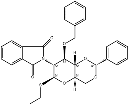 Ethyl 2-deoxy-2-(1,3-dihydro-1,3-dioxo-2H-isoindol-2-yl)-3-O-(phenylmethyl)-4,6-O-[(R)-phenylmethylene]-1-thio-beta-D-glucopyranoside Structure