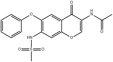 3-アセチルアミノ-7-メチルスルホニルアミノ-6-フェノキシ-4H-1-ベンゾピラン-4-オン 化学構造式