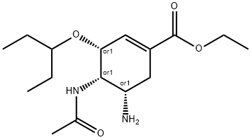 1-Cyclohexene-1-carboxylic acid, 4-(acetylamino)-5-amino-3-(1-ethylpropoxy)-, ethyl ester, (3R,4S,5S)-rel- Structure