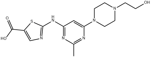 2-[[6-[4-(2-Hydroxyethyl)-1-piperazinyl]-2-methyl-4-pyrimidinyl]amino]-5-thiazolecarboxylic acid, 1245157-42-9, 结构式