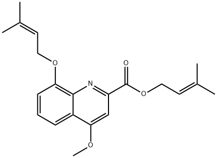 4-メトキシ-8-(プレニルオキシ)キノリン-2-カルボン酸プレニル 化学構造式