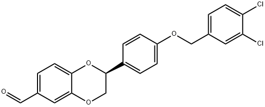 1,4-Benzodioxin-6-carboxaldehyde, 2-[4-[(3,4-dichlorophenyl)methoxy]phenyl]-2,3-dihydro-, (2S)- 结构式