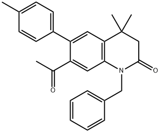 2(1H)-Quinolinone, 7-acetyl-3,4-dihydro-4,4-dimethyl-6-(4-methylphenyl)-1-(phenylmethyl)- Structure