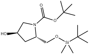 (2S,4R)-tert-butyl 2-(((tert-butyldimethylsilyl)oxy)methyl)-4-hydroxypyrrolidine-1-carboxylate Struktur