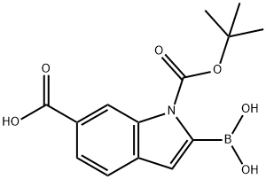 2-硼-1-(叔丁氧基羰基)-1H-吲哚-6-羧酸 结构式