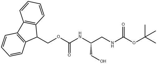 Carbamic acid, N-[(1R)-2-[[(1,1-dimethylethoxy)carbonyl]amino]-1-(hydroxymethyl)ethyl]-, 9H-fluoren-9-ylmethyl ester Struktur
