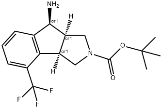 Indeno[1,2- c ]pyrrole-2(1 H )-carboxylic acid, 8-
amino-3,3a,8,8a-tetrahydro-4-(trifluoromethyl)-,
1,1-dimethylethyl ester, (3aR ,8S ,8aR )- rel - 结构式