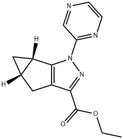 1H-Cyclopropa[4,5]cyclopenta[1,2-c]pyrazole-3-carboxylic acid, 4,4a,5,5a-tetrahydro-1-(2-pyrazinyl)-, ethyl ester, (4aS,5aS)- Structure