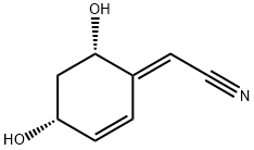 (1E)-1-シアノメチレン-2-シクロヘキセン-4α,6α-ジオール 化学構造式