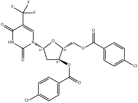 1-[2-deoxy-3,5-di-O-(p-chlorobenzoyl)-β-D-erythropentofuranosyl]-5-trifluoromethyl uracil Structure