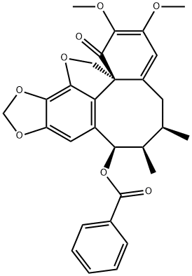 1H,14H-Benzo[1,8]cycloocta[1,2,3-cd][1,3]dioxolo[4,5-g]benzofuran-1-one, 8-(benzoyloxy)-5,6,7,8-tetrahydro-2,3-dimethoxy-6,7-dimethyl-, (6R,7R,8R,14aS)- Struktur