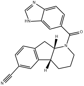 1-(1H-ベンゾイミダゾール-5-イルカルボニル)-1,2,3,4,4a,9a-ヘキサヒドロ-9H-インデノ[2,1-b]ピリジン-6-カルボニトリル 化学構造式