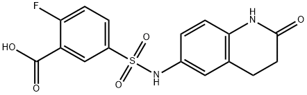 2-Fluoro-5-(N-(2-oxo-1,2,3,4-tetrahydroquinolin-6-yl)sulfamoyl)benzoic acid Struktur