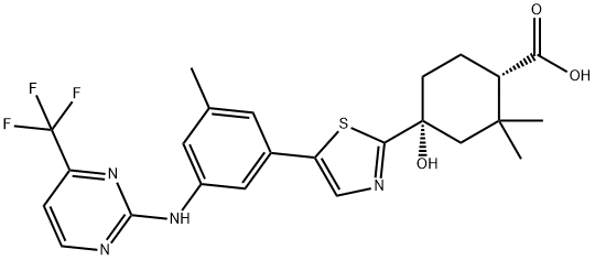 (1S,4R)-4-羟基-2,2-二甲基-4-[5-[3-甲基-5-[[4-(三氟甲基)-2-嘧啶基]氨基]苯基]-2-噻唑基]环己烷羧酸 酸 结构式