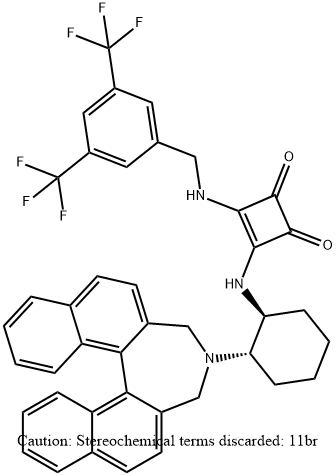 3-[[3,5-bis(trifluoromethyl)phenyl]methyl]amino]-4-[[(1S,2S)-2-[(11bR)-3,5-dihydro-4H-dinaphth[2,1-c:1',2'-e]azepin-4-yl]cyclohexyl]amino]-3-Cyclobutene-1,2-dione Struktur