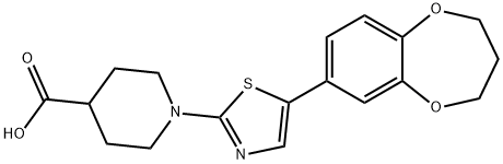4-Piperidinecarboxylic acid, 1-[5-(3,4-dihydro-2H-1,5-benzodioxepin-7-yl)-2-thiazolyl]- Structure