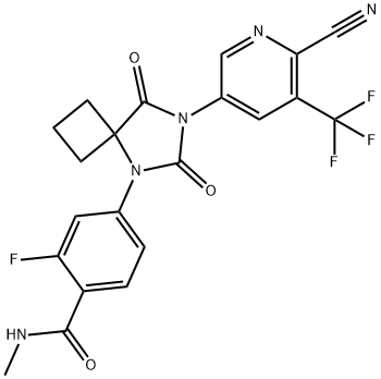 4-(7-(6-cyano-5-(trifluoromethyl)pyridin-3-yl)-6,8-dioxo-5,7-diazaspiro[3.4]octan-5-yl)-2-fluoro-N-methylbenzamide,1332391-92-0,结构式