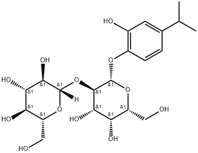 (2R,3R,4S,5R,6S)-2-(hydroxymethyl)-6-phenoxy-3-(propan-2-yl)-5-{[(2S,3R,4S,5S,6R)-3,4,5-trihydroxy-6-(hydroxymethyl)tetrahydro-2H-pyran-2-yl]oxy}tetrahydro-2H-pyran-3,4,5-triol (non-preferred name) Structure