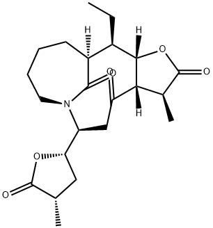 4H-7,12-Methanofuro[3,2-e]azacyclododecine-2,4,14(3H)-trione, 13-ethyldecahydro-3-methyl-6-[(2S,4S)-tetrahydro-4-methyl-5-oxo-2-furanyl]-, (3S,3aS,6S,7R,12S,13R,13aS)- Structure