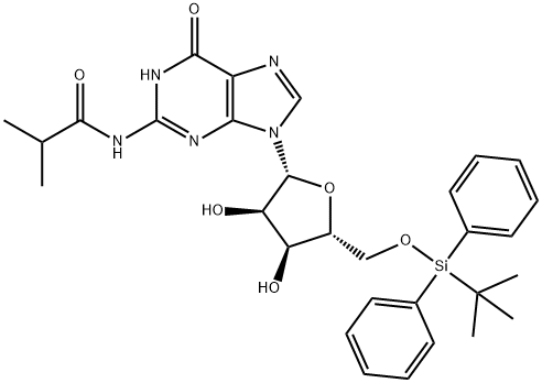 9-(5-O-tert-butyldiphenylsilyl-β-D-ribofuranosyl)-2-N-isobutyrylguanine,134849-95-9,结构式