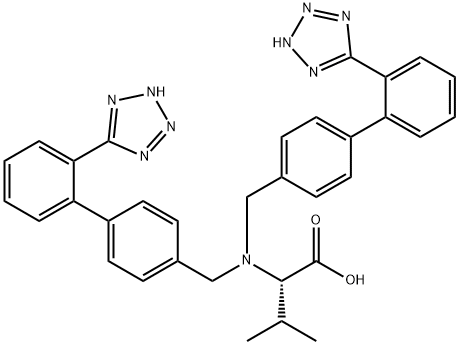 L-Valine, N,N-bis[[2'-(2H-tetrazol-5-yl)[1,1'-biphenyl]-4-yl]methyl]- Structure