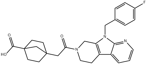 Bicyclo[2.2.1]heptane-1-carboxylic acid, 4-[2-[9-[(4-fluorophenyl)methyl]-5,6,8,9-tetrahydro-7H-pyrrolo[2,3-b:5,4-c']dipyridin-7-yl]-2-oxoethyl]- 结构式