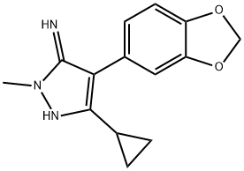 4-(1,3-二噁茚满-5-基)-5-环丙基-2-甲基-2,3-二氢-1H-吡唑-3-亚胺, 1355609-57-2, 结构式