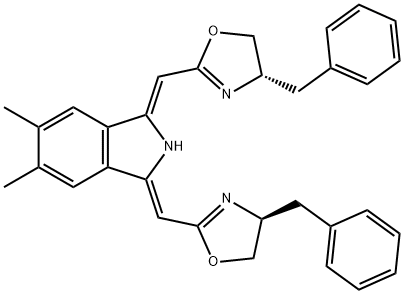 1H-Isoindole, 1,3-bis[[(4S)-4,5-dihydro-4-(phenylmethyl)-2-oxazolyl]methylene]-2,3-dihydro-5,6-dimethyl-, (1Z,3Z)- Structure