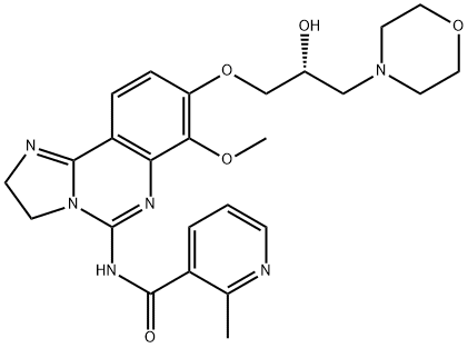 N-[8-[[(2R)-2-羟基-3-(吗啉-4-基)丙基]氧基]-7-甲氧基-2,3-二氢咪唑并[1,2-C]喹唑啉-5-基]-2-甲基吡啶-3-甲酰胺, 1375469-38-7, 结构式