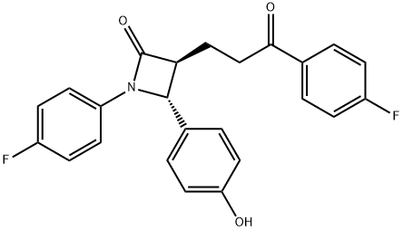 1-(4-フルオロフェニル)-3β-[3-オキソ-3-(4-フルオロフェニル)プロピル]-4α-(4-ヒドロキシフェニル)アゼチジン-2-オン 化学構造式