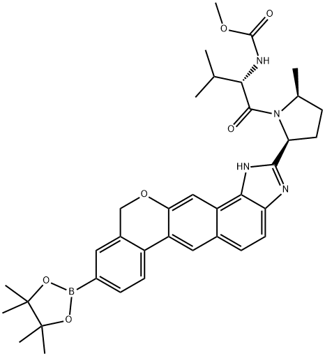 1378392-97-2 [(2S)-3-甲基-1-[(2S,5S)-2-甲基-5-[9-(4,4,5,5-四甲基-1,3,2-二氧杂环戊硼烷-2-基)-1,11-二氢异苯并吡喃并[4',3':6,7]萘并[1,2-D]咪唑-2-基]吡咯烷-1-基]-1-氧代丁烷-2-基]氨基甲酸甲酯