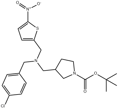 1-Pyrrolidinecarboxylic acid, 3-[[[(4-chlorophenyl)methyl][(5-nitro-2-thienyl)methyl]amino]methyl]-, 1,1-dimethylethyl ester Structure