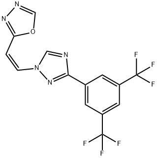1-[(Z)-2-(1,3,4-オキサジアゾール-2-イル)エテニル]-3-[3,5-ビス(トリフルオロメチル)フェニル]-1H-1,2,4-トリアゾール 化学構造式