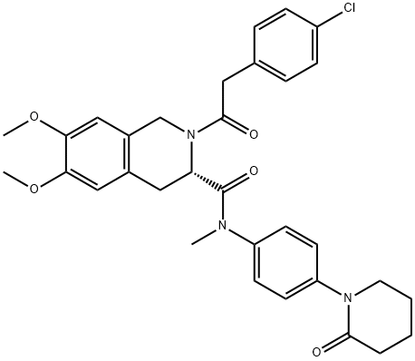 3-Isoquinolinecarboxamide, 2-[2-(4-chlorophenyl)acetyl]-1,2,3,4-tetrahydro-6,7-dimethoxy-N-methyl-N-[4-(2-oxo-1-piperidinyl)phenyl]-, (3S)- Structure