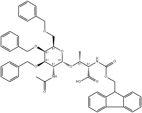 O-[2-(乙酰氨基)-2-脱氧-3,4,6-三-O-(苯基甲基)-ALPHA-D-吡喃半乳糖基]-N-[芴甲氧羰基]-L-苏氨酸, 1398123-86-8, 结构式