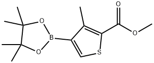 3-Methyl-4-(4,4,5,5-tetramethyl-[1,3,2]dioxaborolan-2-yl)-thiophene-2-carboxylic acid methyl ester Struktur