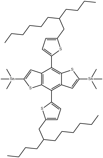 (4,8-Bis(5-(2-butyloctyl)thiophen-2-yl)benzo[1,2-b:4,5-b']dithiophene-2,6-diyl)bis(trimethylstannane) Struktur